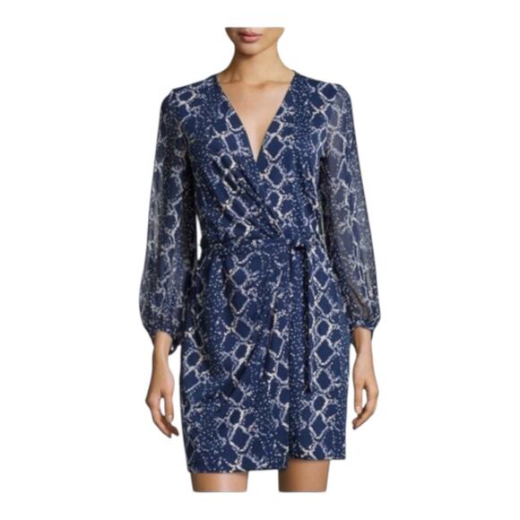 Diane von Furstenberg Sigourney Wrap Dress Snake Check Midnight Blue SZ 2 NWT - Picture 1 of 14